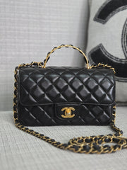 Chanel Black Lambskin Mini Rectangular Flap Bag with Top Handle GHW